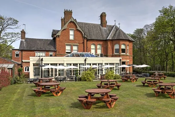 Beer Garden at The Joshua Bradley pub, Gee Cross, Stockport